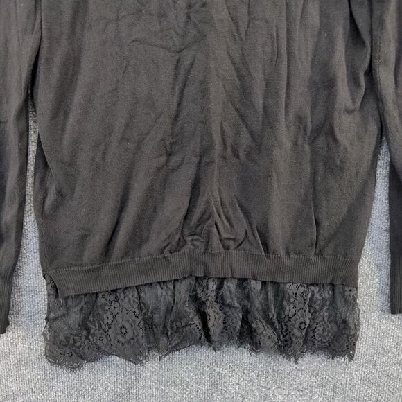 Alya Women's Tunic Sweater Black Large Long Sleeve Lace Hem Rayon V-Neck - Picture 7 of 12